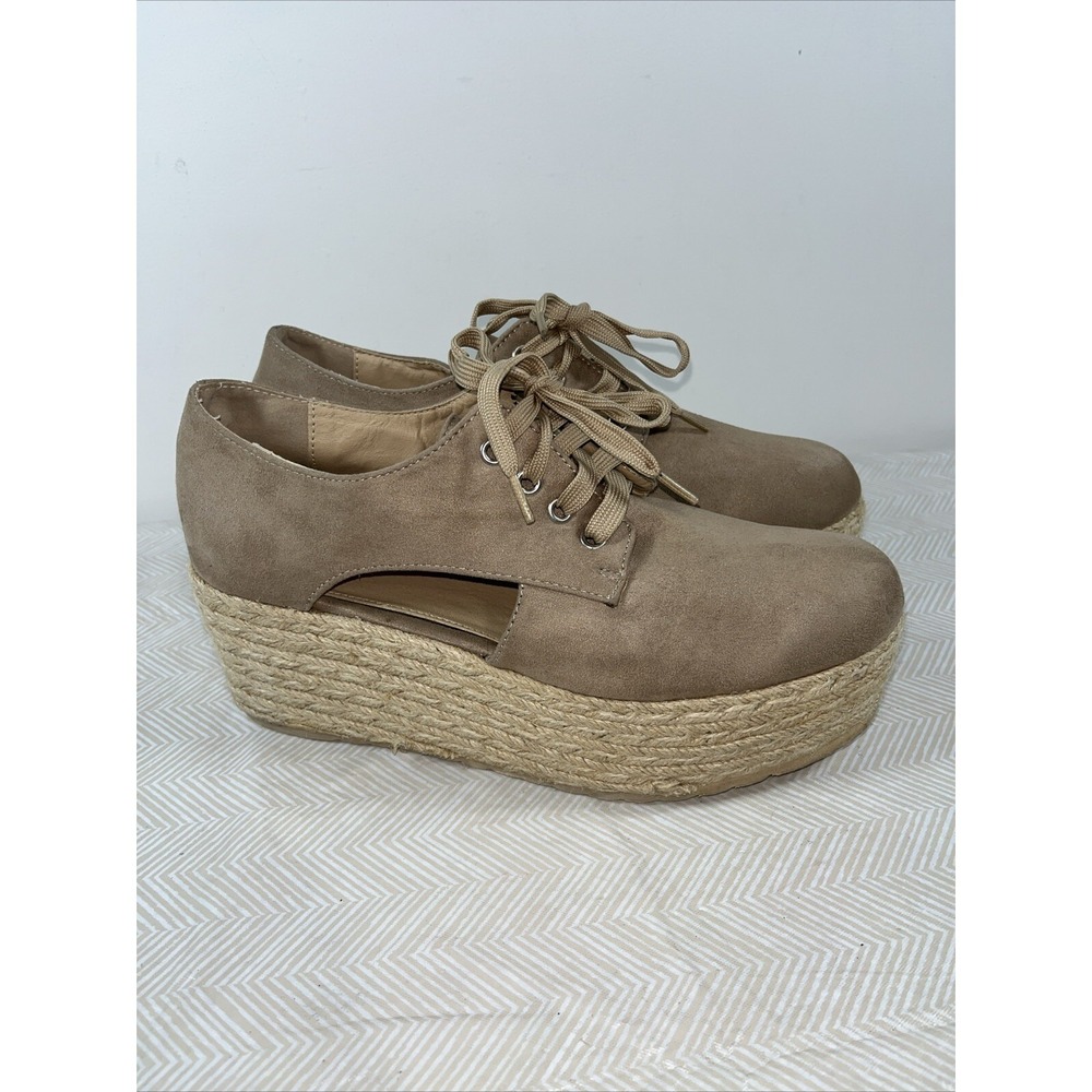 Bakers Women 8 vitally platform wedge lace-up cutout sneaker tan Preppy Y2K Chic - Picture 9 of 16